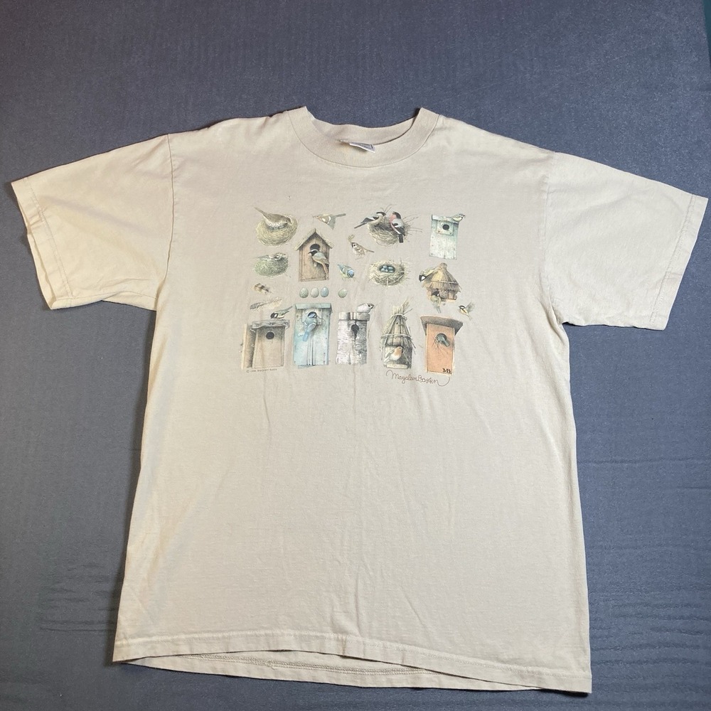 Vintage 90s Hallmark Marjolein Bastin Bird House T-Shirt Size Large 1998 Nature